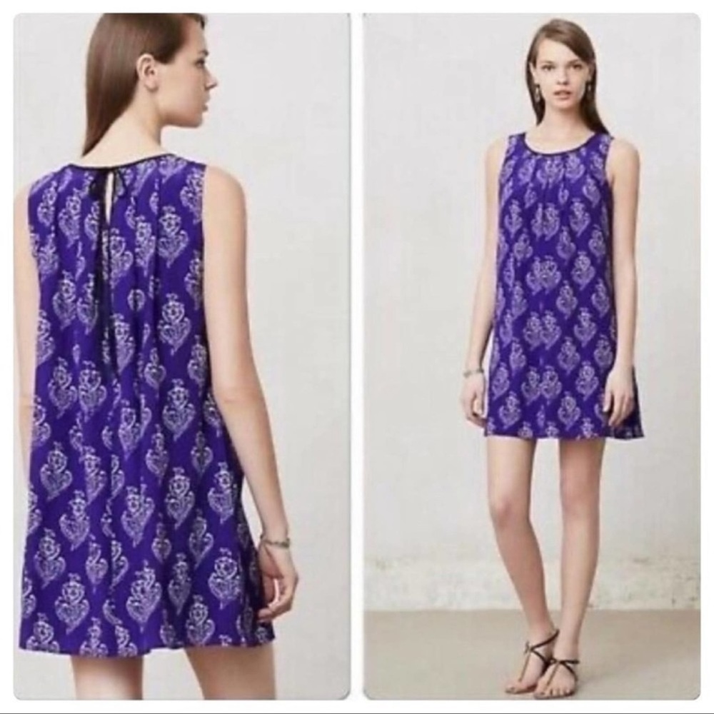 Anthropologie Maeve Petal Stamp Swing Dress Purple - Picture 10 of 10